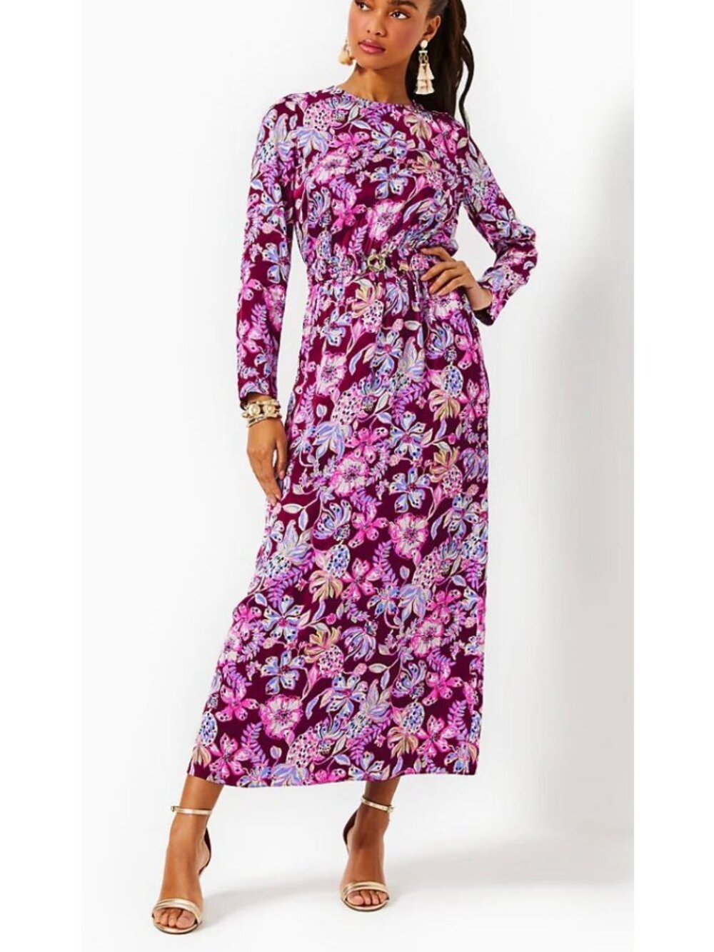 Lilly Pulitzer Magenta and Lavender Floral Maxi Dress